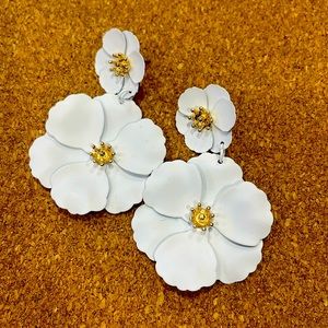 White dangling large flower earrings!